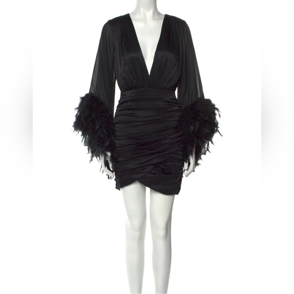 ALICE + OLIVIA JOETTE FEATHER TRIM SLEEVE MINI DRESS SIZE 2 NWT $895 - Picture 11 of 16